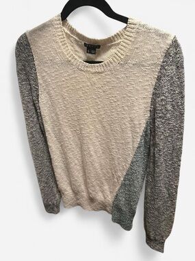 Theory Crewneck Colorblock Sweater in Cream and Gray Mix